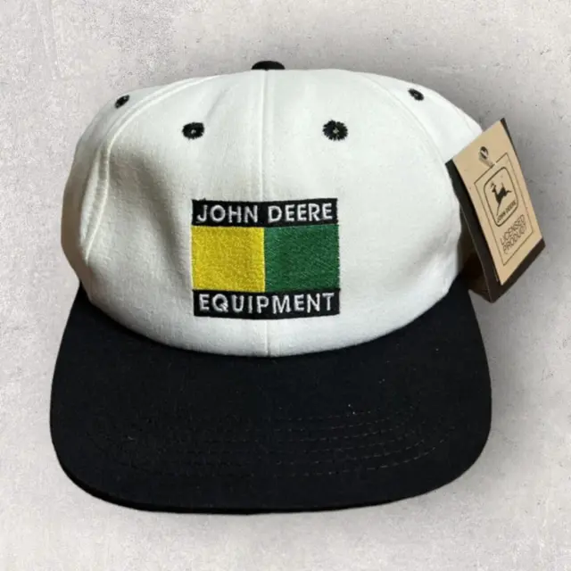 Vintage John Deere StrapBack Hat Adult One Size Logo Blockhead Cap USA Rare Mens