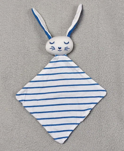 Doudou lapin plat losange carré rayé blanc bleu TAO tape à l’oeil TBE