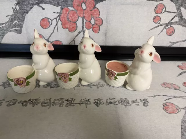 3 Vtg Avon Porcelain Easter Bunny Votive Candle Holder  5 Inches Tall 1980