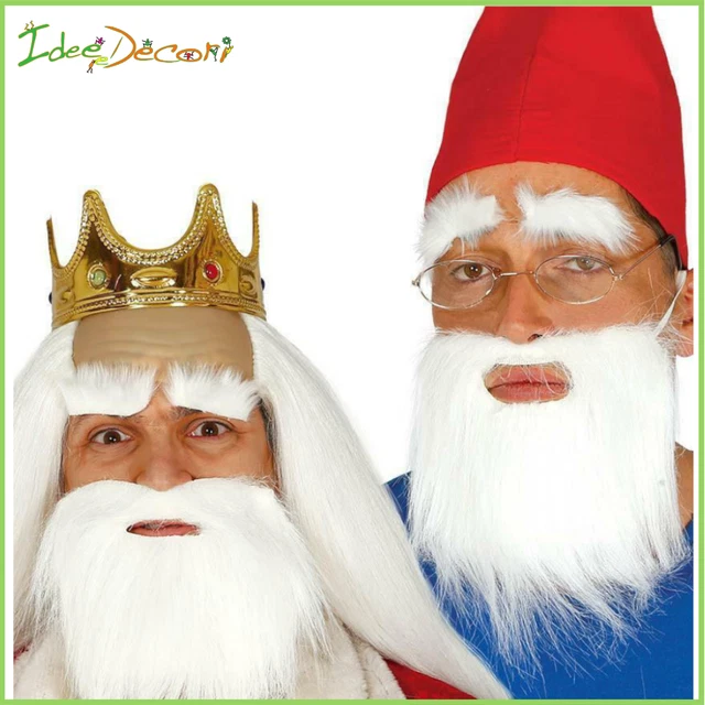 Barba Finta Babbo Natale - 5 Pezzi Con Fascia Elastica | Bianca, 23x19 Cm, Per Costumi E Feste - Foto 3