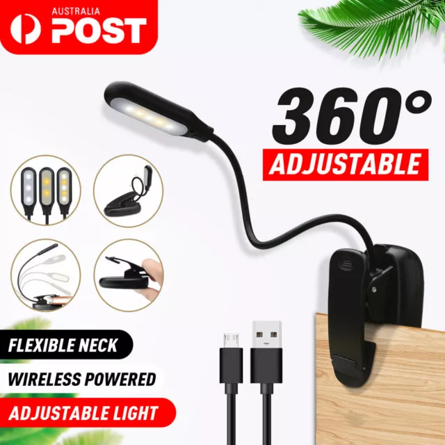 LED Book Reading Book Light Clip on Bed Rechargeable 3-level Brightness Lamp