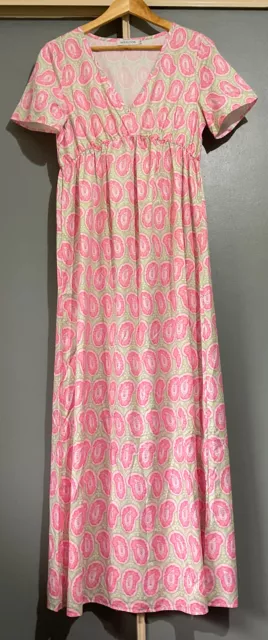 MISS LOOK Size Medium Satin-like Material Maxi Dress Lightweight Boho Hippie EXC