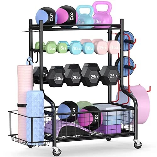 PLKOW Dumbbell Weight Rack Home Gym Storage for Kettlebells Yoga Mat and Ball...