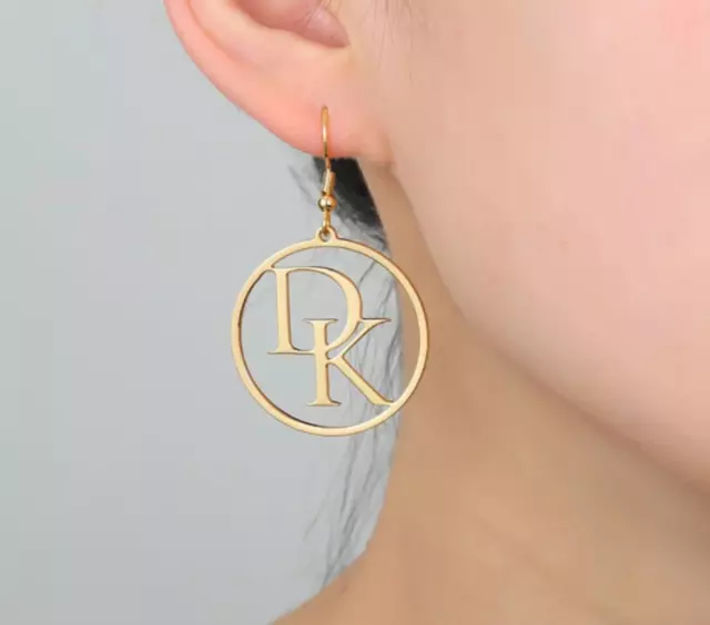 Custom Two Letter Name Hoop Earrings Pair Stainless Steel Fashion Jewelry Women