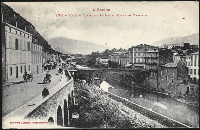 FOIX 09 Attelages la route de Tarascon CPA animée écrite à Mme BALLARD 16-4-1924