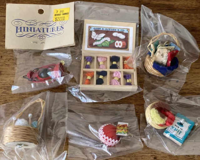 Dollhouse Fibre Craft Miniatures  Sewing Accessories LOT - Sealed-