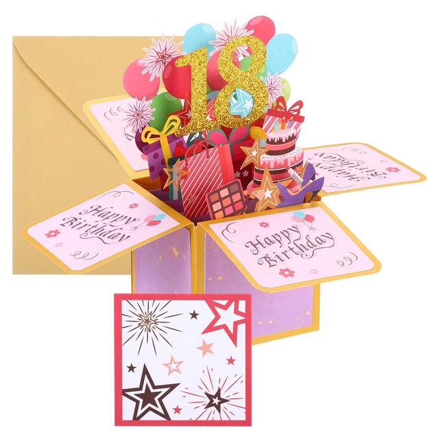 PATIKIL 100 Anni Cartolina di Compleanno a Scomparsa Regalo Carta Divertente Buon Compleanno Bouquet di Fiori 3D Farfalle Dolce con Cartolina Auguri e Busta per Regalo Donna Rosa