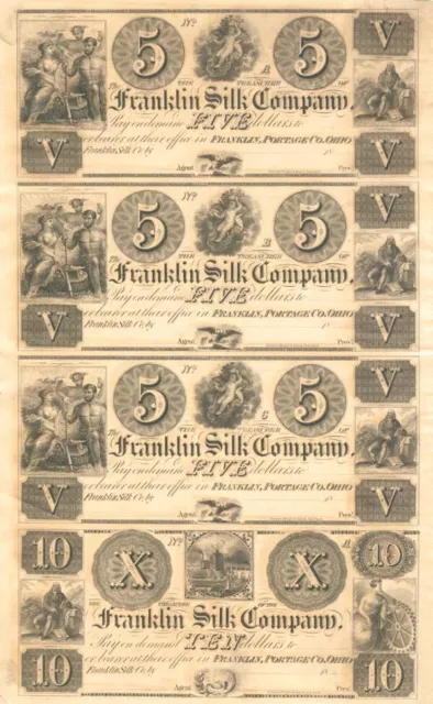 Franklin Silk Co. Uncut Obsolete Sheet - Broken Bank Notes - Paper Money - US -