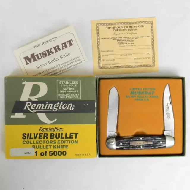 REMINGTON USA 1988 sterling Silver Bullet R4466SB MUSKRAT knife; NIB w papers