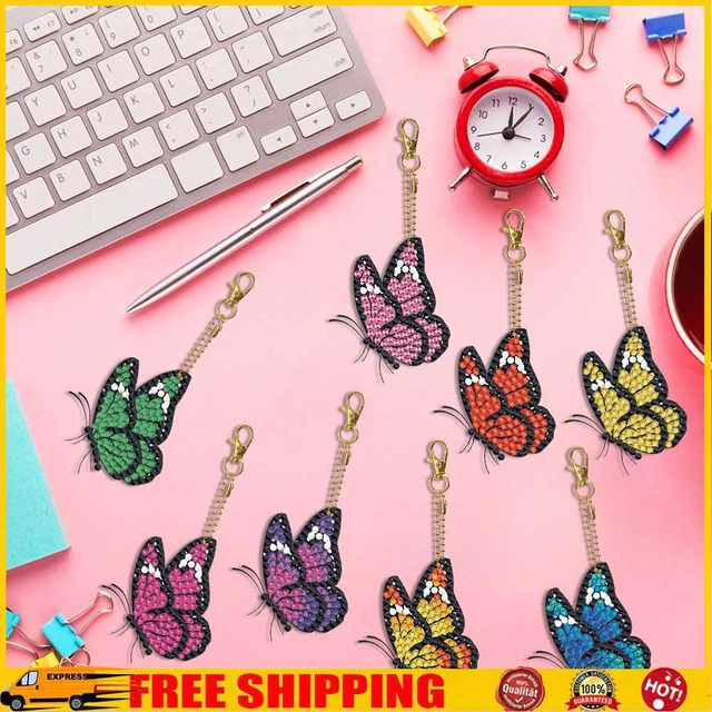 8 un. Llavero de pintura de diamantes taladro de forma especial 5D hágalo usted mismo bolsa mariposa pandant