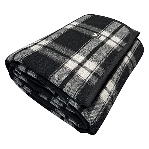 Plaid 80% Wool Blanket, 4lbs Thick Large 63" x 87" Military Style Camping