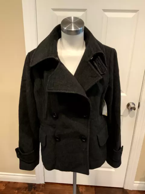 Michael Kors Black Wool Double Breasted Pea Coat, Size 12