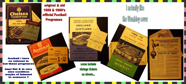 LONDON OFFICIAL FOOTBALL programs x5 1959 vintage including tickets ...