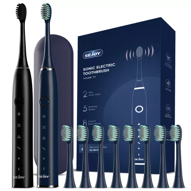 SEJOY Sonic Electric Toothbrush 5 Modes 8 Brush Heads Rechargeable Travel Case