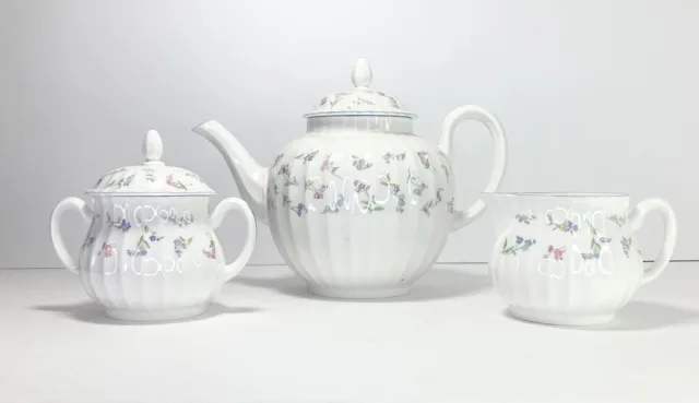 Royal Worcester FORGET ME NOT, 3-PC Bone China Tea Set, Teapot/Creamer/Sugar UK