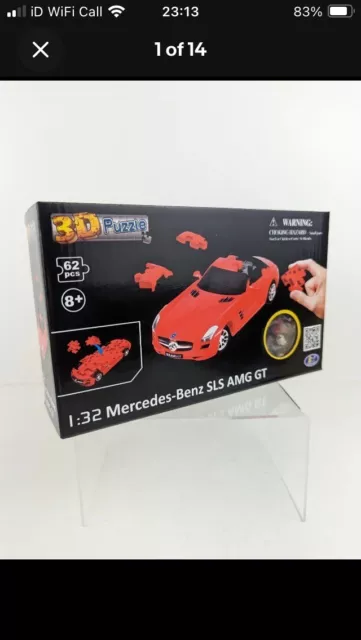3D Puzzle Car Mercedes Benz SLS AMG GT 1:32 Scale Model 62 Plastic Pieces Age 8+