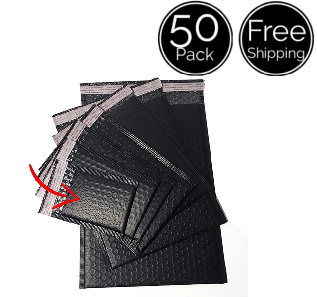 50 Pack 4 ½ x 5 Inches Size Black Poly Plastic Padded Bubble Mailers Envelopes