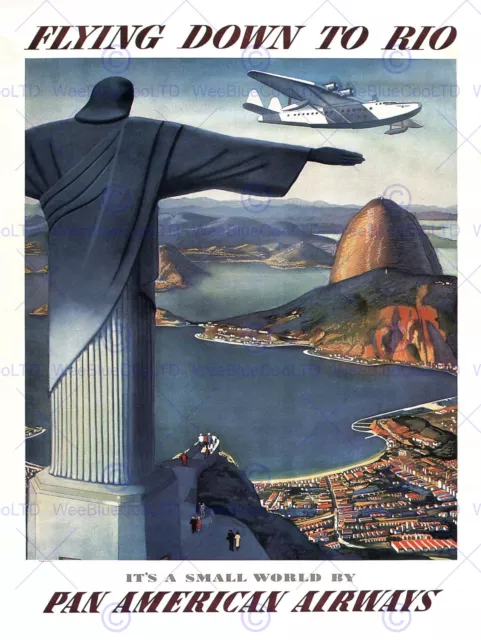 Travel Rio De Janeiro Sugar Loaf Christ Air Brazil Usa Vintage Poster 1010Py