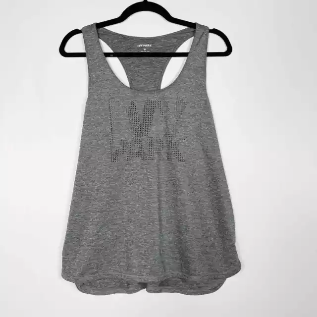 Ivy Park Laser Cut Logo Racerback Tank Top Heather Gray Womens Medium M Workout