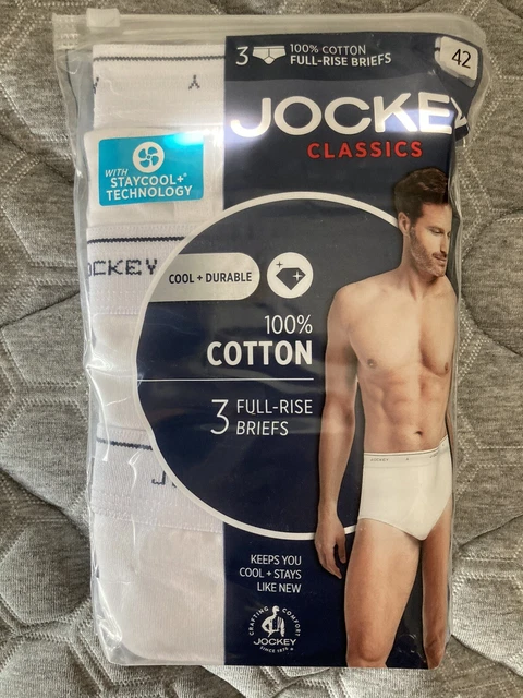 Jockey Classics 3 Full Rise Briefs White 100% Cotton Size 42