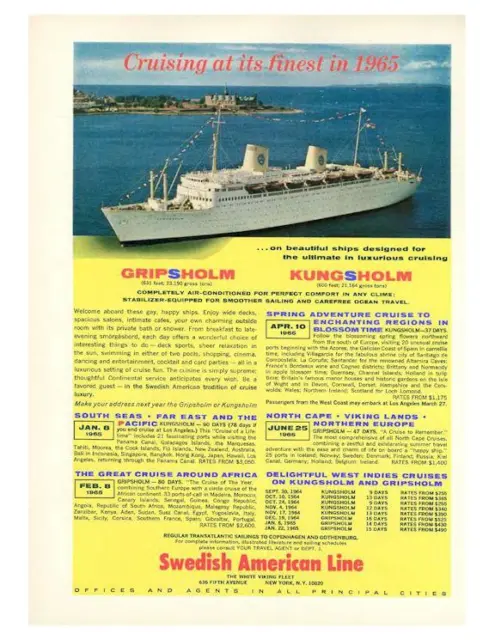 1964 Swedish American Line Cruise Ship PRINT AD Gripsholm Kungsholm Viking Fleet