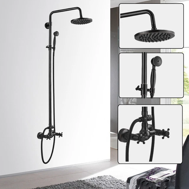 Shower Faucet System 8"Round Rainfall Shower Head W/Hand Spray Oil Rubbed Bronze