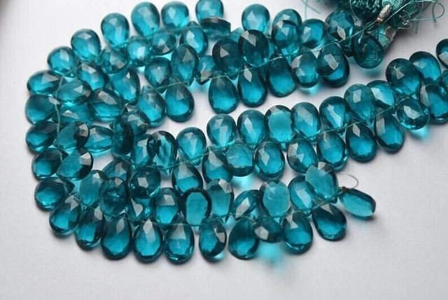 10 Pcs Pear Briolette Beads Hydro Peacock Blue Quartz 8x12MM Jewelry Making