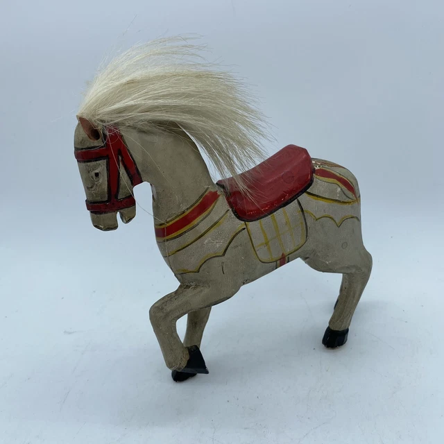 Antique Wooden Folk Art Hand Carved Hand Painted Horse