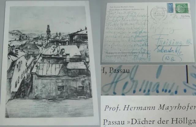 Grafiker Hermann MAYRHOFER-PASSAU (1901-1976): Signierte Karte PASSAU 1954