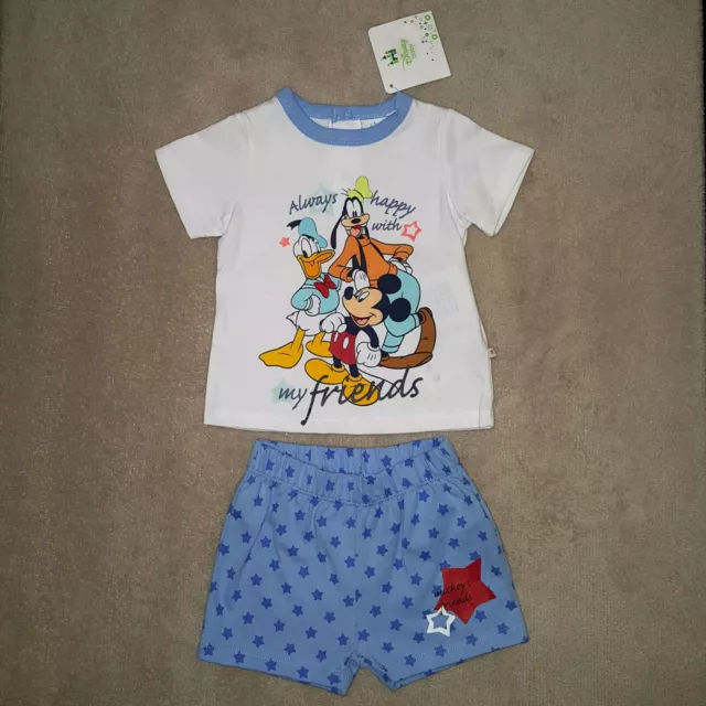 DISNEY BABY ensemble bébé MICKEY Dingo Donald t-shirt + short taille 6 mois bleu