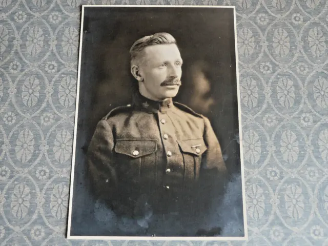 Antique Photo Soldier Young Man With Mustache in Military Uniform WWI Era