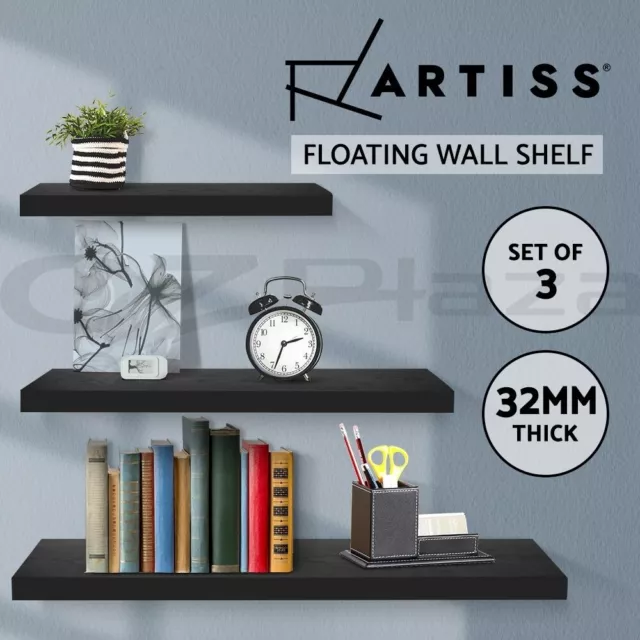 Artiss Floating Wall Shelf Set DIY Mount Shelves 3pcs Book Display Rack Black