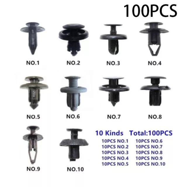 100x Voiture Plastique Clips Rivet Set ?? Porte Coffre Bordure Panneaux Fixation