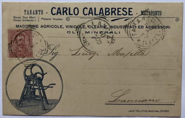 Cartolina Pubblicitaria Carlo Calabrese macchine agricole Taranto olio vino T16