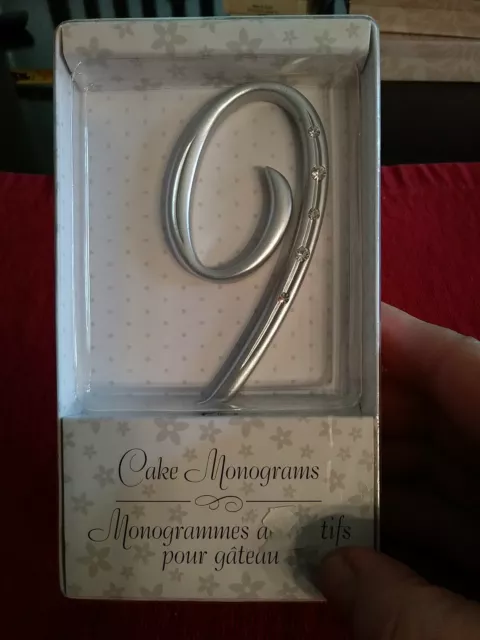 Silver Cake Monogram Numeral 9 with stones 3.5" tall