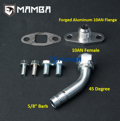 45Deg Turbo Oil Drain Return Flange 5/8" Barb For Holset HX35 HX40 HX50 Charger