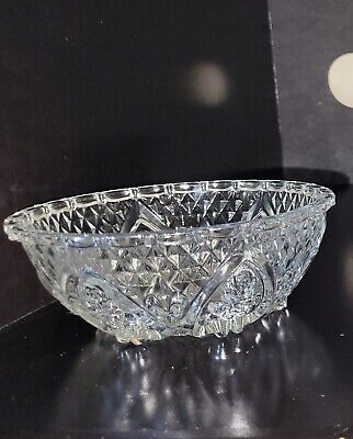 Antique Cut Crystal Glass Oval Sawtooth Bowl ABP 8"