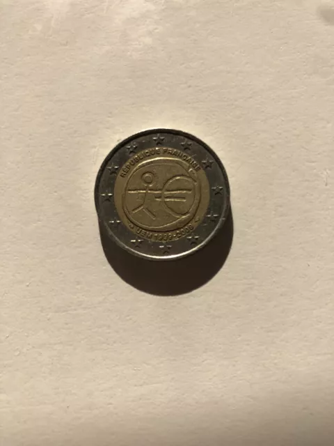 pièce de 2 euros rare UEM 1999-2009, République Francaise