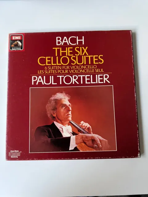 Bach The Six Cello Suites Paul Tortelier Vinyl Record Vintage Rare (3x Vinyls)