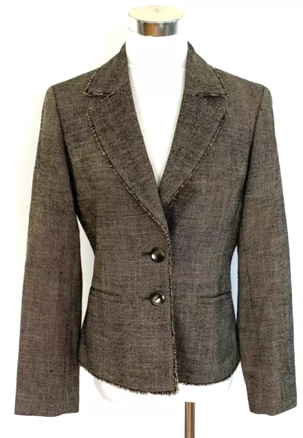 Classiques Entier 6 Tweed Blazer Jacket Wool Lined Brown Two Button Pockets