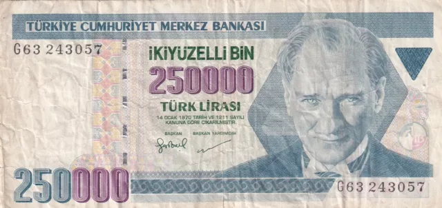 Turkey 250 000 Lirasi 1970