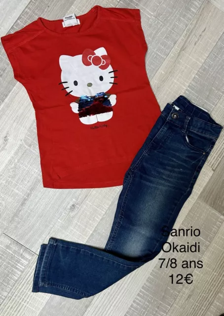 Okaidi Sanrio 7/ 8 ANS Fille : T SHIRT Hello Kitty + jean