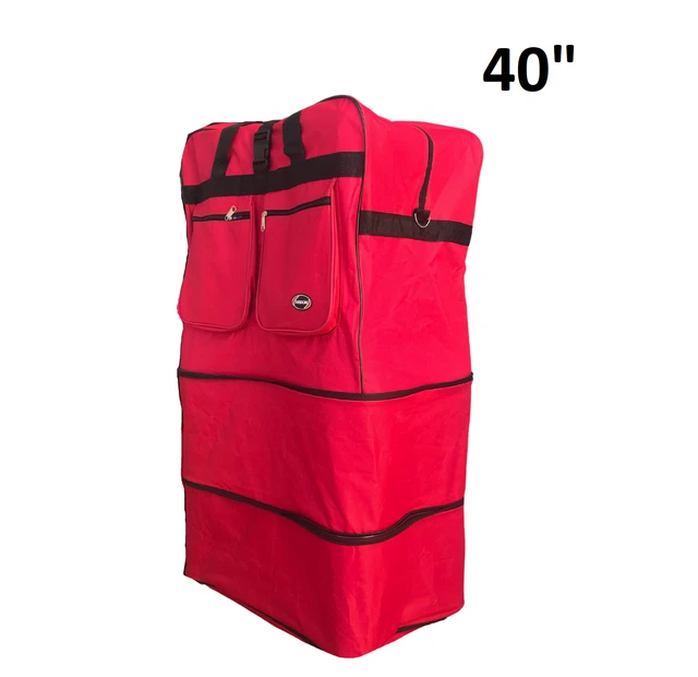 3-Layers Expandable Duffel Bag red Suitcase Collapsible Rolling Wheel  40”