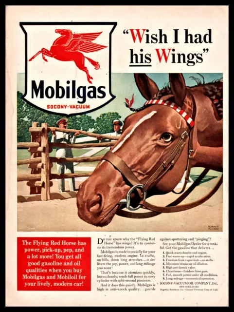 1940 MOBIL Mobilgas Gasoline AD Horse/ w/braided forelock Ronald McLeod Art