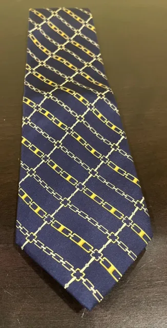 Fendi FF Cravatte 100% Silk Men’s Neck Tie Navy Blue Gold Silver Chains