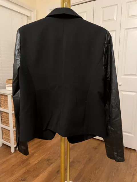 ANN TAYLOR LOFT Jacket Women Size 6 Black Open Blazer Coat Faux Leather ...