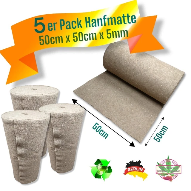 5er Pack Hanfmatten 50cm x 50cm x 5mm  für Hase, Kaninchen, Nager, Käfig, Gehege