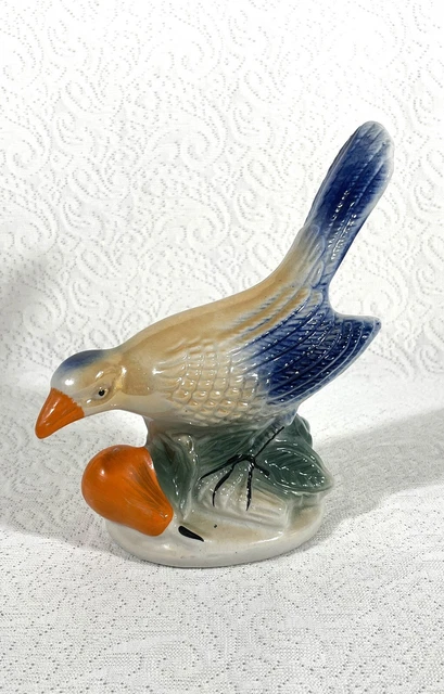 Vintage Lusterware Ceramic Bird Fruit Orange Blue  Figurine Made In Brazil