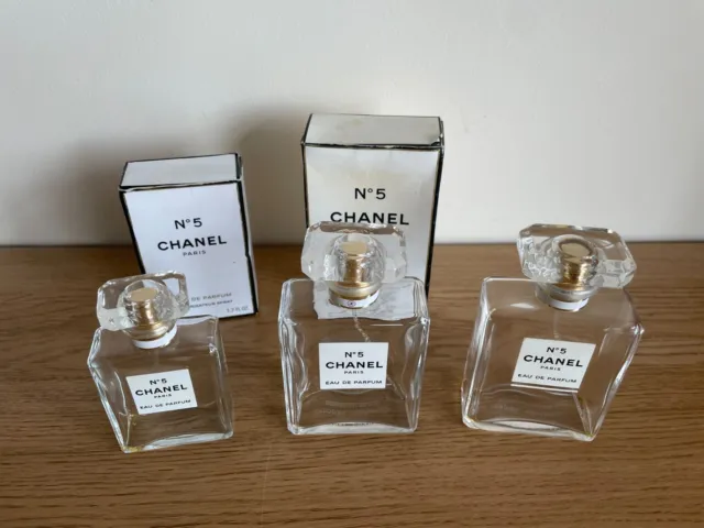 3 x Chanel No 5 Perfume Bottles Empty Decorative - 100ml / 50ml & 2 x Boxes
