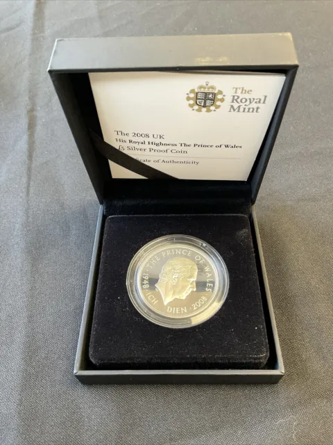 2008 Prince Of Wales 60th Birthday £5 Crown Piedfort Silver Proof UKPC60PF